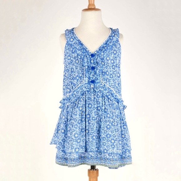 NWT Poupette St Barth Mae Ruffle Trim Printed Mini Dress Blue Je T’aime Girls 10 - Picture 14 of 15